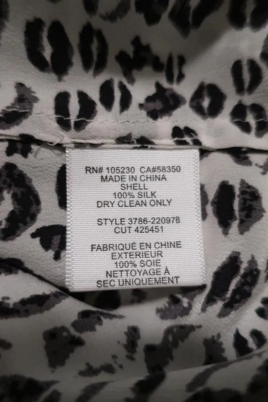 Joie Bluse Addie B Weiß/Schwarz Leopardenmuster Seide Größe Mittel 3/4-Ärmel Top