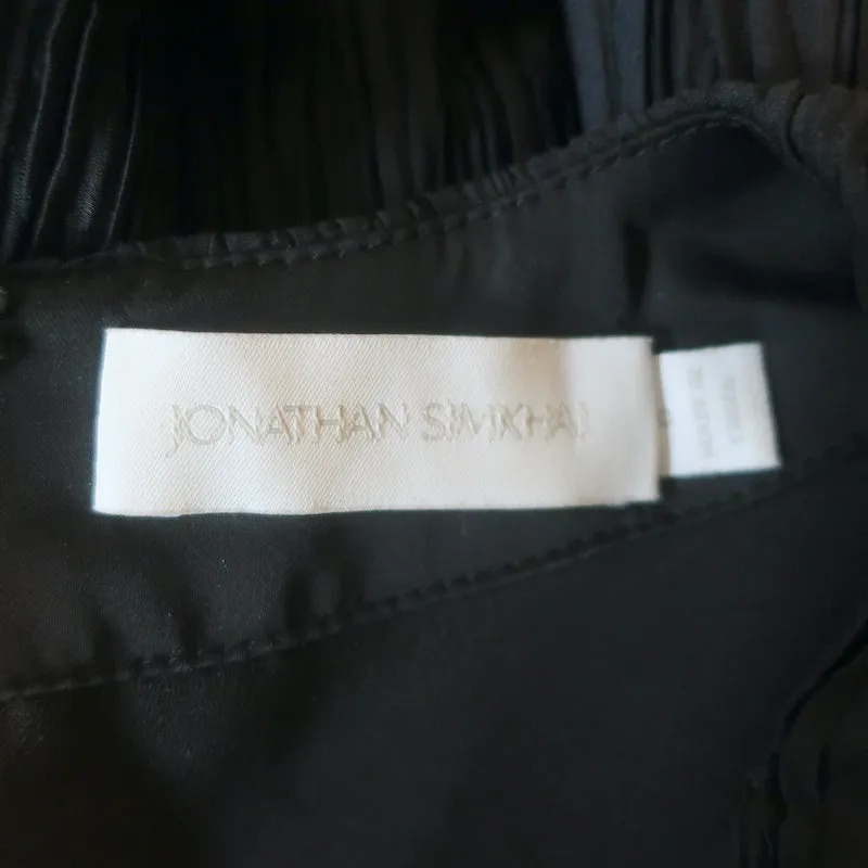 Jonathan Simkhai Blouson-Ärmeliges Zugband-Oberteil Schwarz Plissierter Satin Größe 6