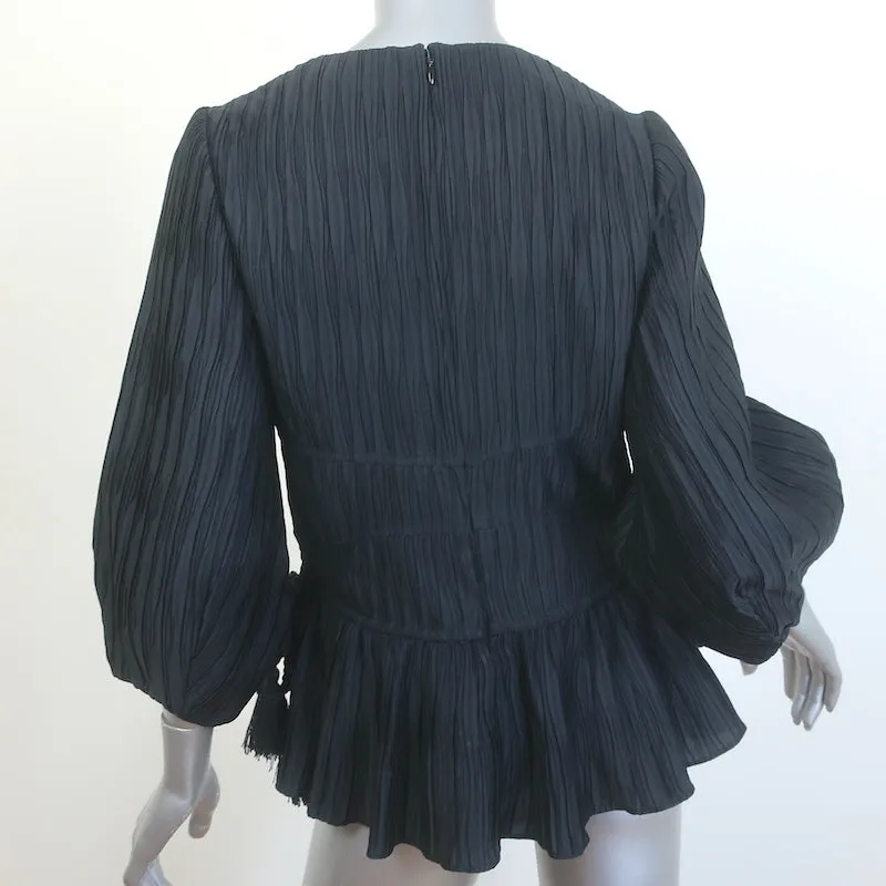 Jonathan Simkhai Blouson-Ärmeliges Zugband-Oberteil Schwarz Plissierter Satin Größe 6