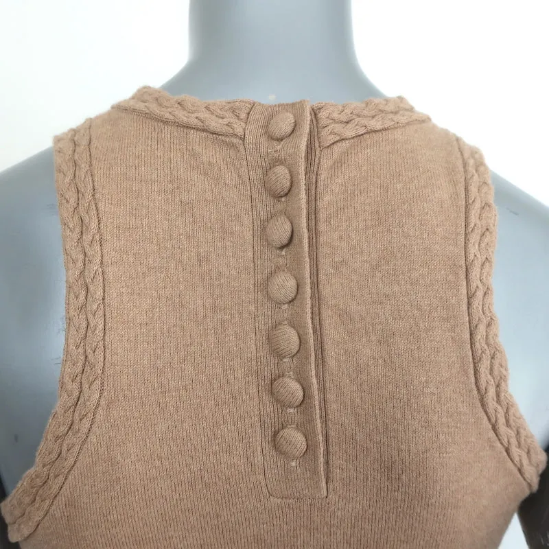 Joslin Tanktop mit Zopfmuster in Sand aus Baumwolle-Kaschmir Größe US 4