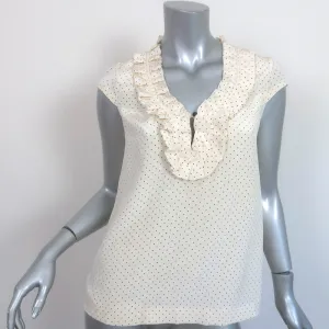 Kate Spade Rüschen-Punkt-Top Elfenbein Größe Extra Small Bluse mit kurzen Ärmeln NEU