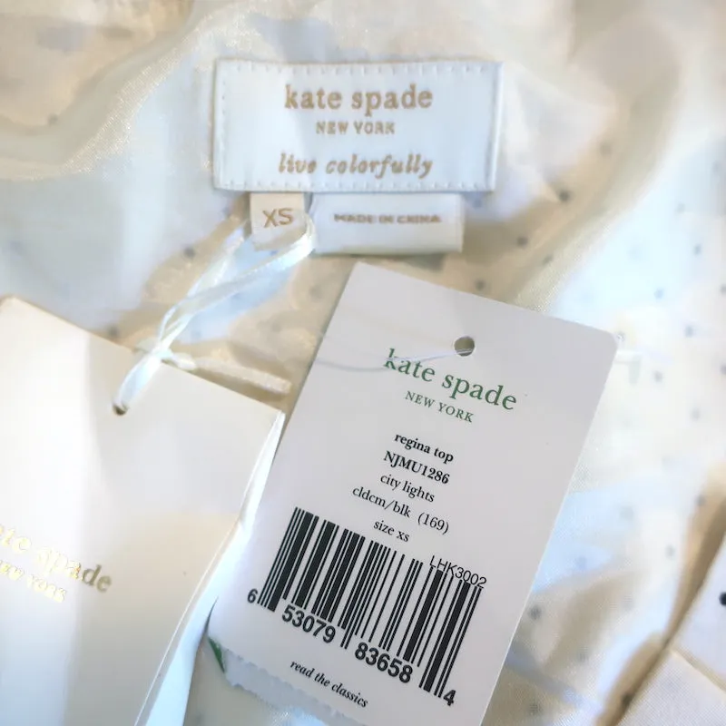 Kate Spade Rüschen-Punkt-Top Elfenbein Größe Extra Small Bluse mit kurzen Ärmeln NEU