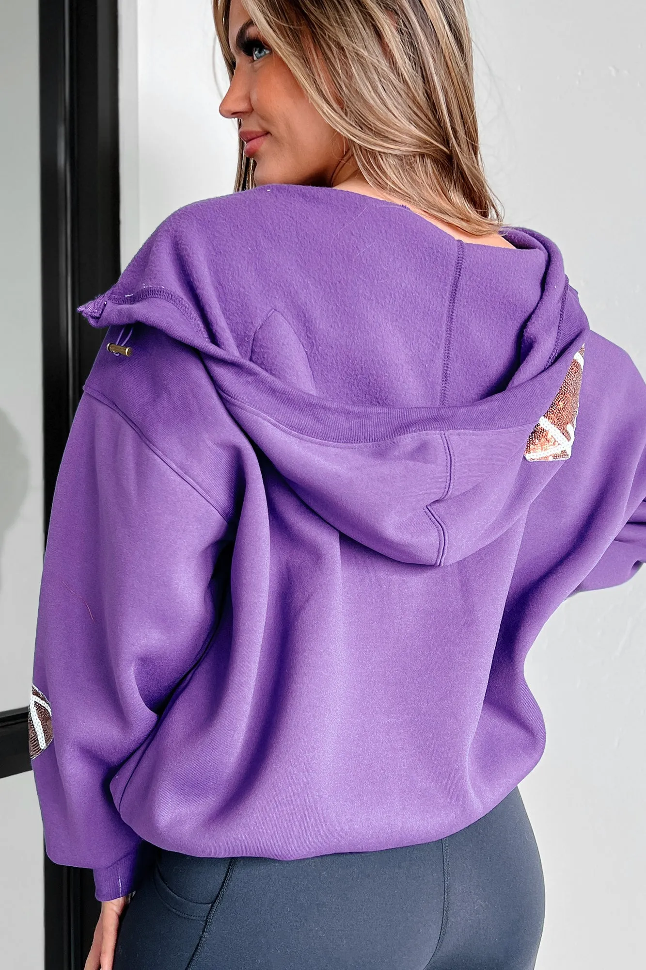 Anpfiff-Zeit Halb-Zip Pailletten-Fußball-Patch Hoodie (Lila)