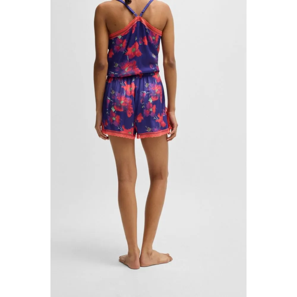 Satin-Pyjama-Shorts mit Spitzenbesatz