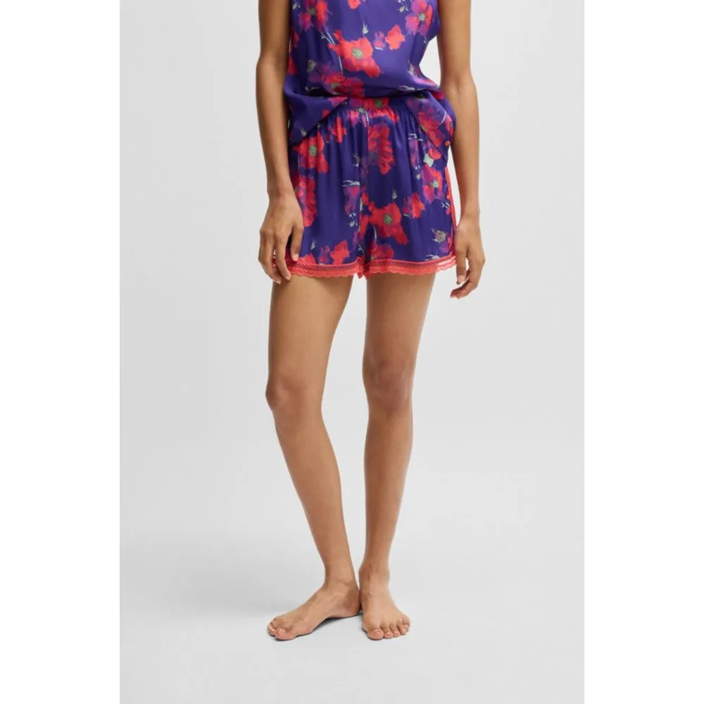Satin-Pyjama-Shorts mit Spitzenbesatz