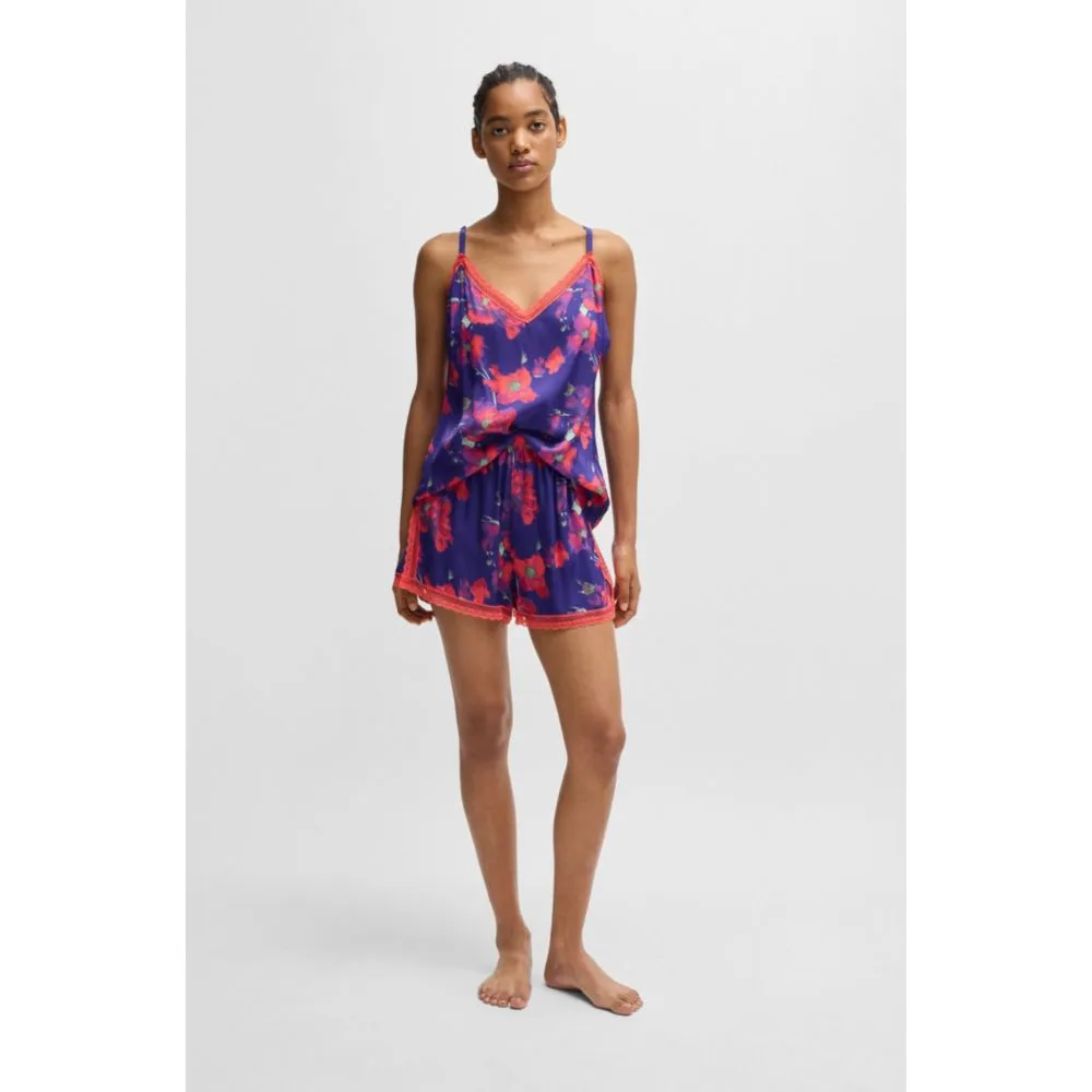 Satin-Pyjama-Shorts mit Spitzenbesatz