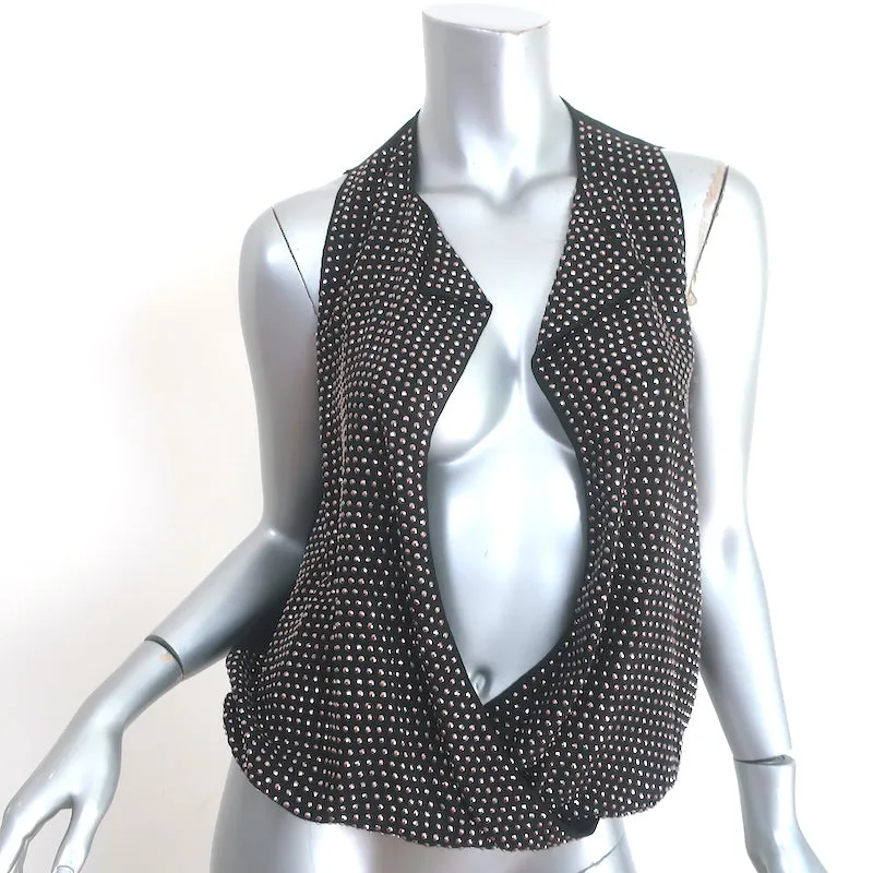 L'Agence Rhinestone-verziertes drapiertes Top Schwarz Seide Größe Extra Small