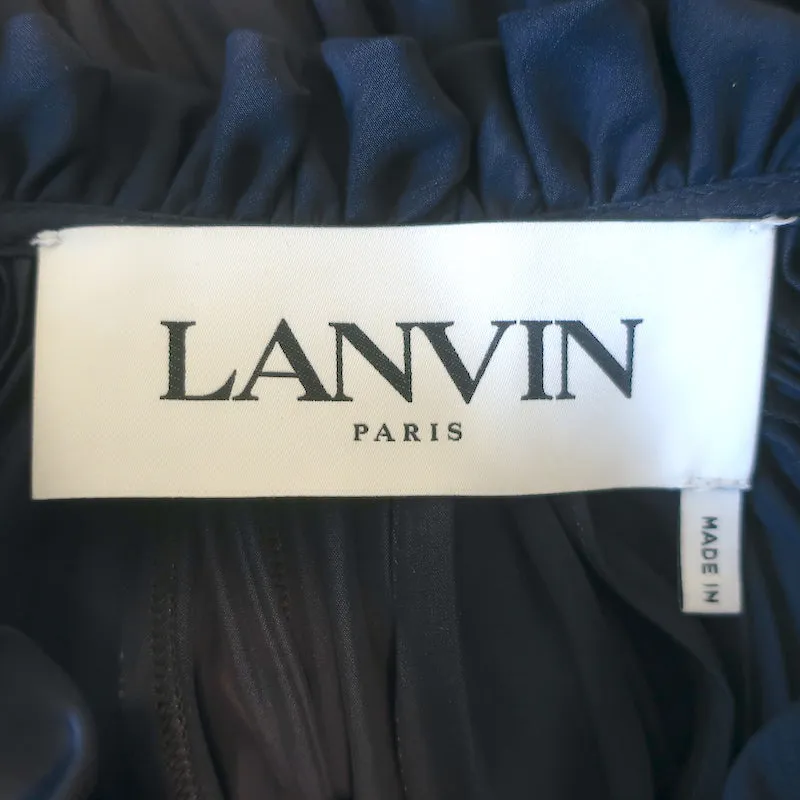 Lanvin Bluse mit Krawattenverschluss und Rüschen in Marineblau, Matt-Satin, Größe 38