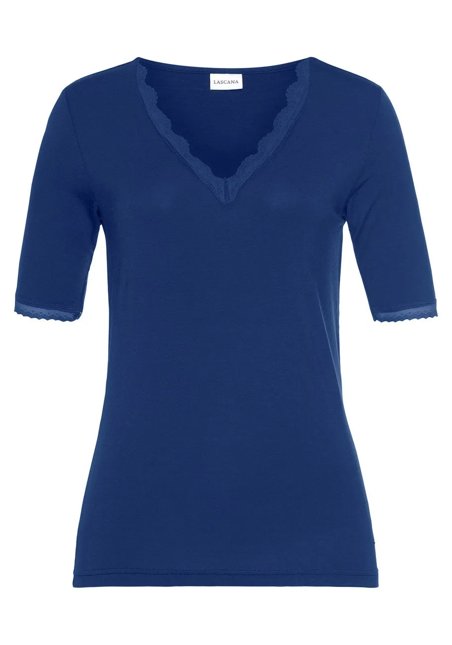 LASCANA Damen Pyjama-Hose mit Spitzen-Einsätzen, Mitternachtsblau
