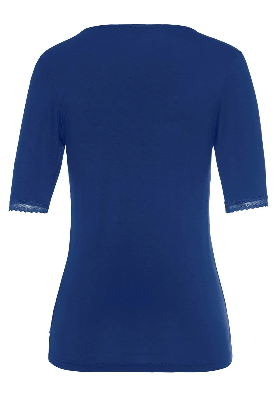 LASCANA Damen Pyjama-Hose mit Spitzen-Einsätzen, Mitternachtsblau