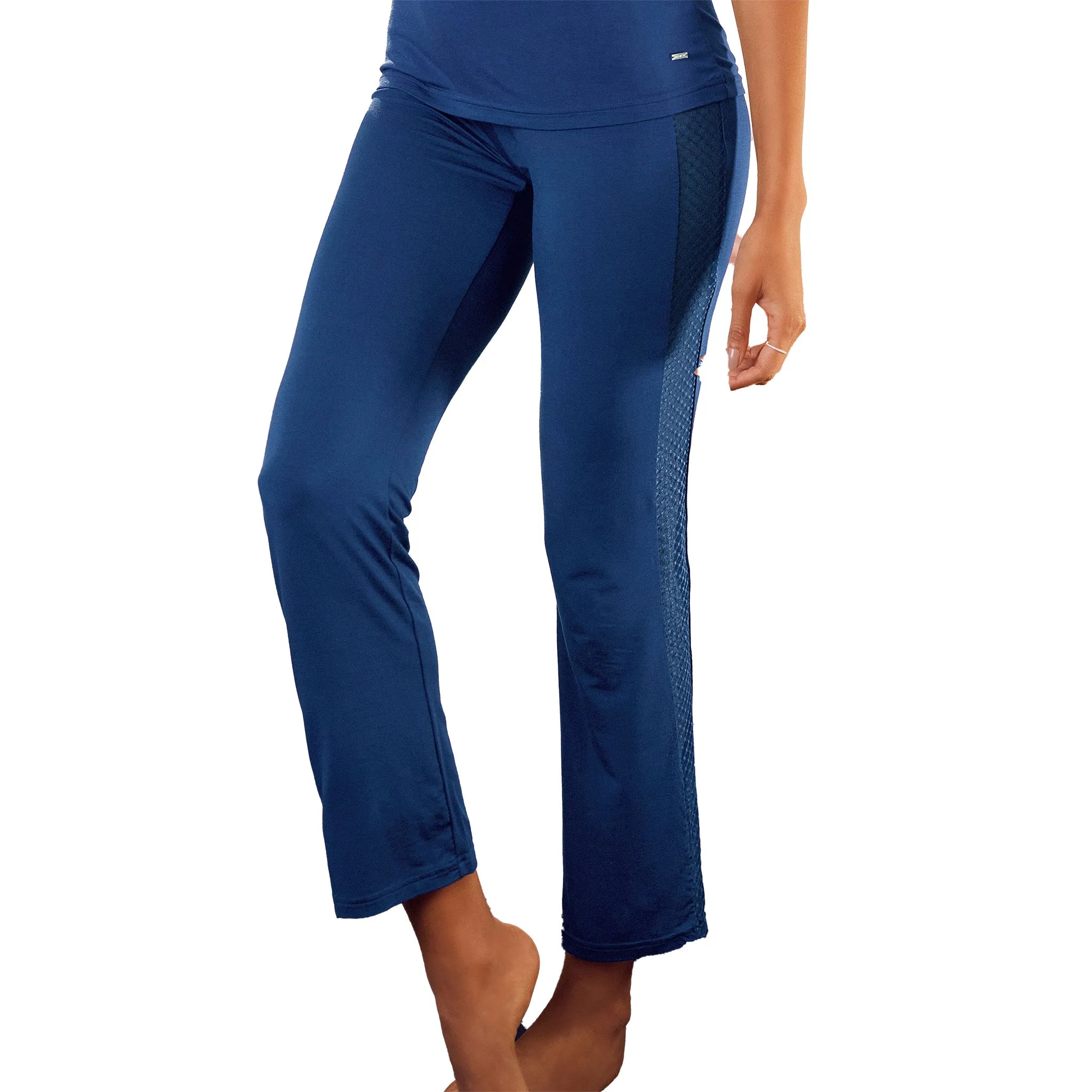 LASCANA Damen Pyjama-Hose mit Spitzen-Einsätzen, Mitternachtsblau