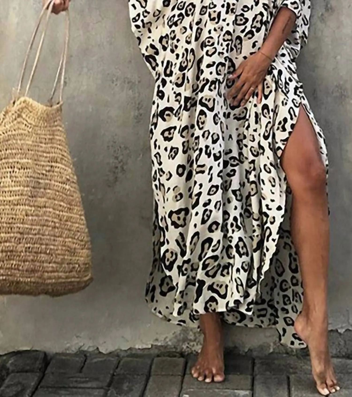 Leopardenmuster Kimono Überwurf in Schwarz & Weiß