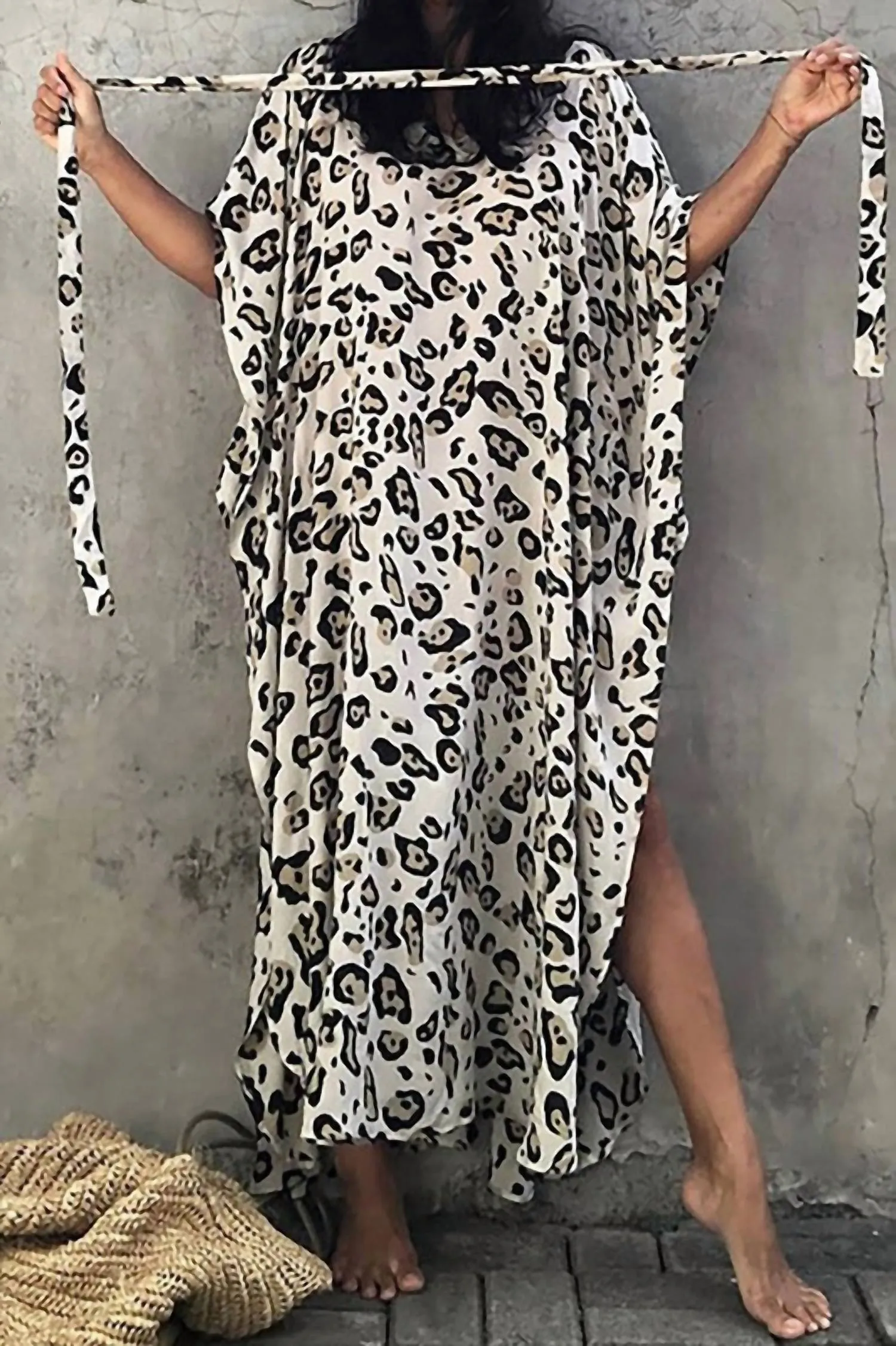 Leopardenmuster Kimono Überwurf in Schwarz & Weiß