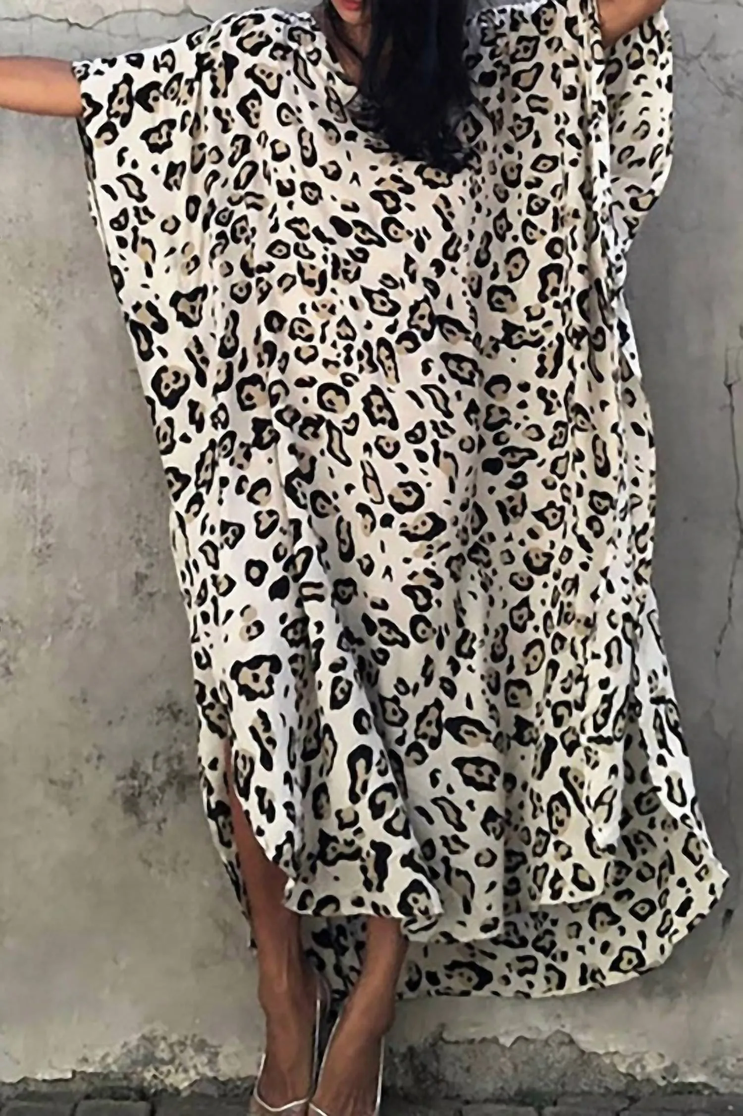 Leopardenmuster Kimono Überwurf in Schwarz & Weiß