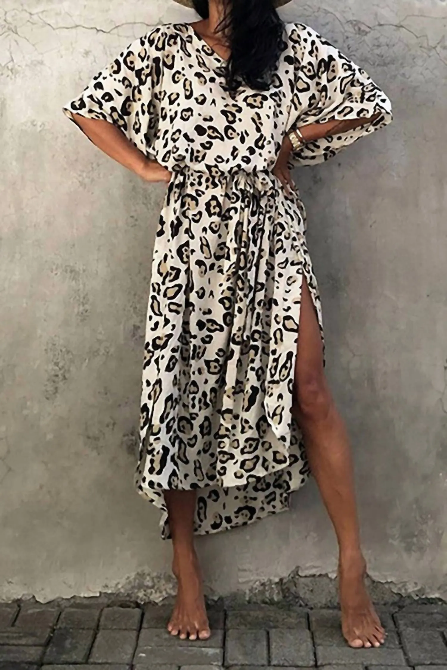 Leopardenmuster Kimono Überwurf in Schwarz & Weiß
