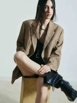 Leinen-Mix Karo-Blazer