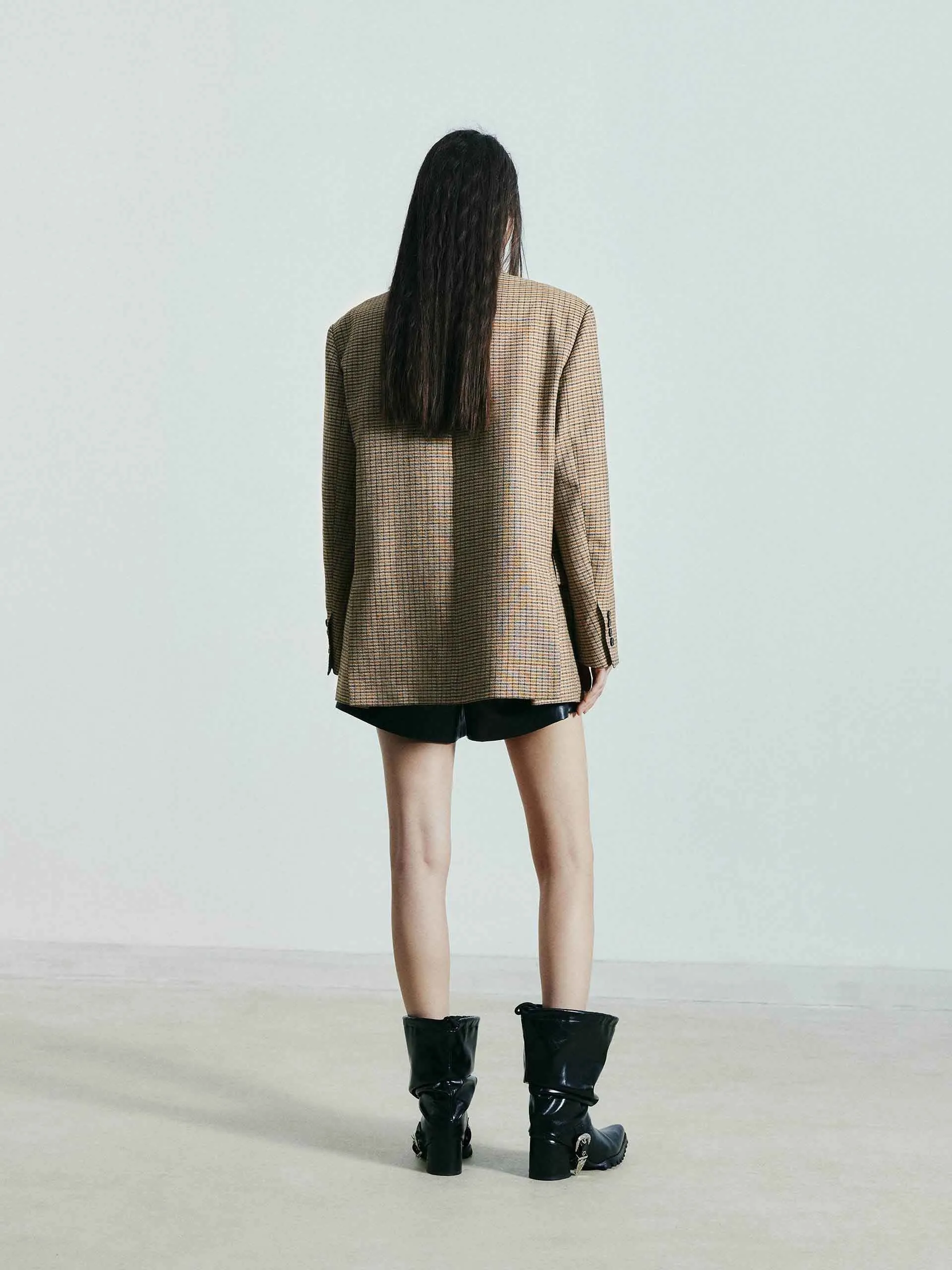 Leinen-Mix Karo-Blazer