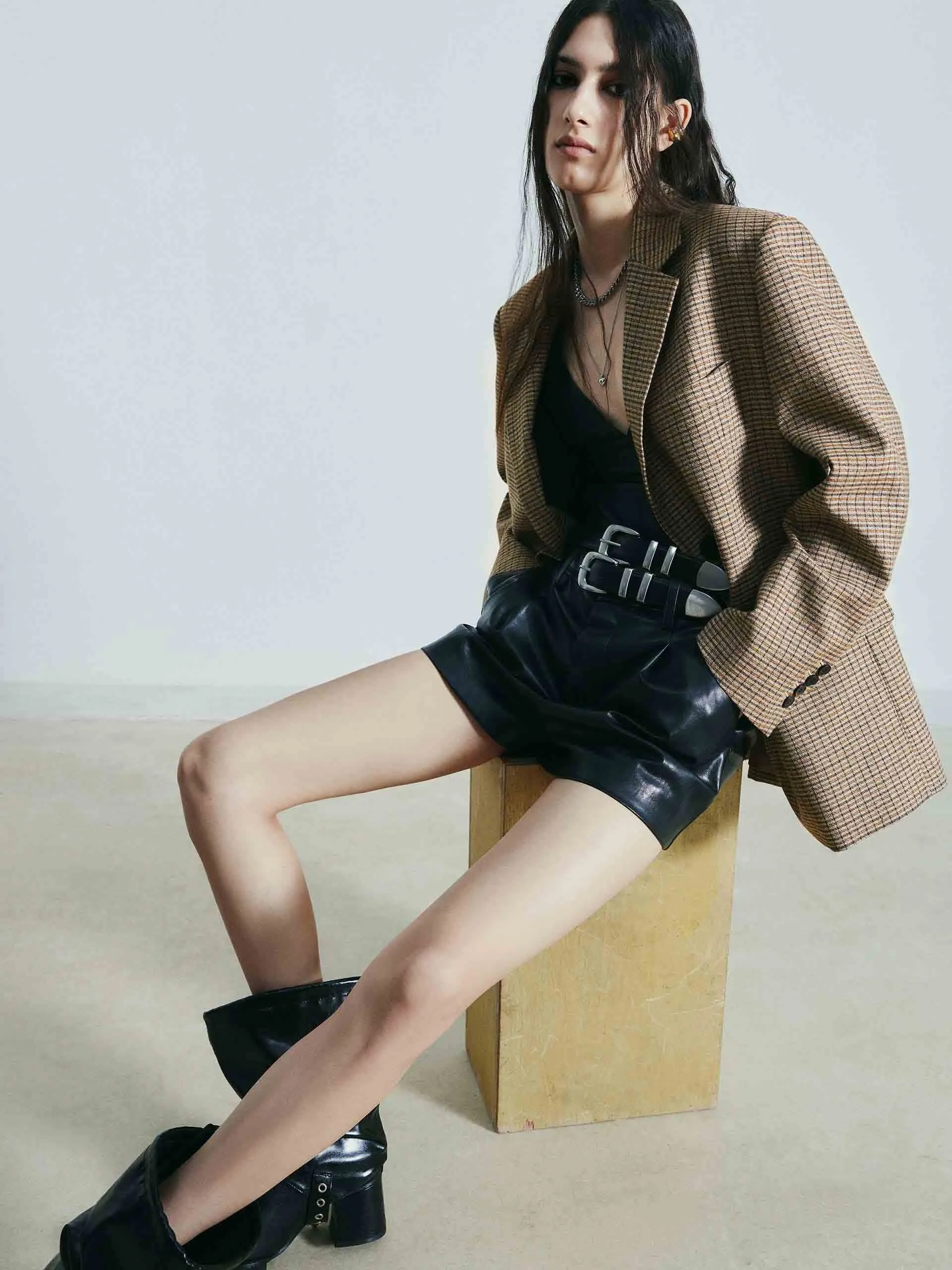 Leinen-Mix Karo-Blazer