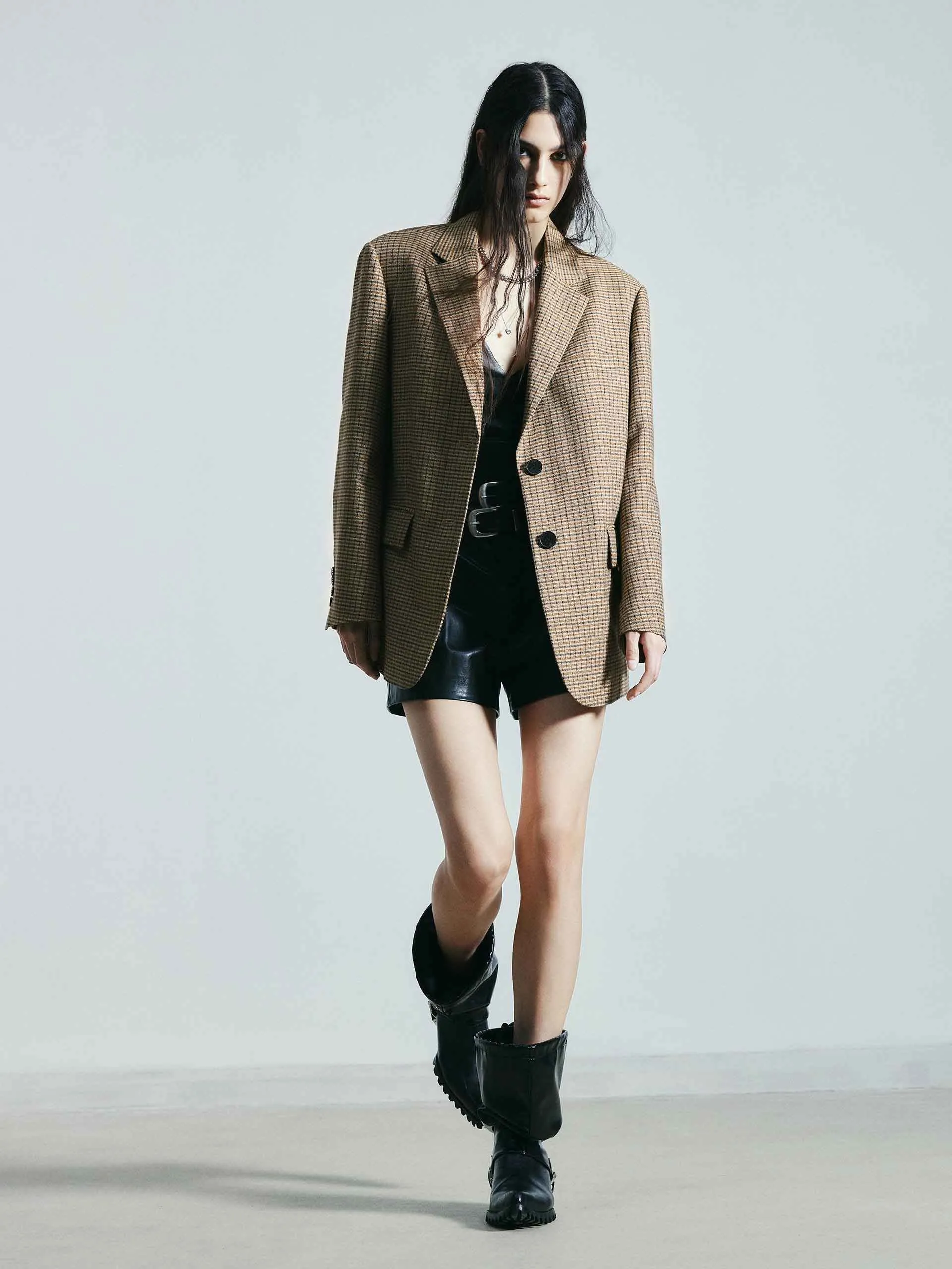 Leinen-Mix Karo-Blazer
