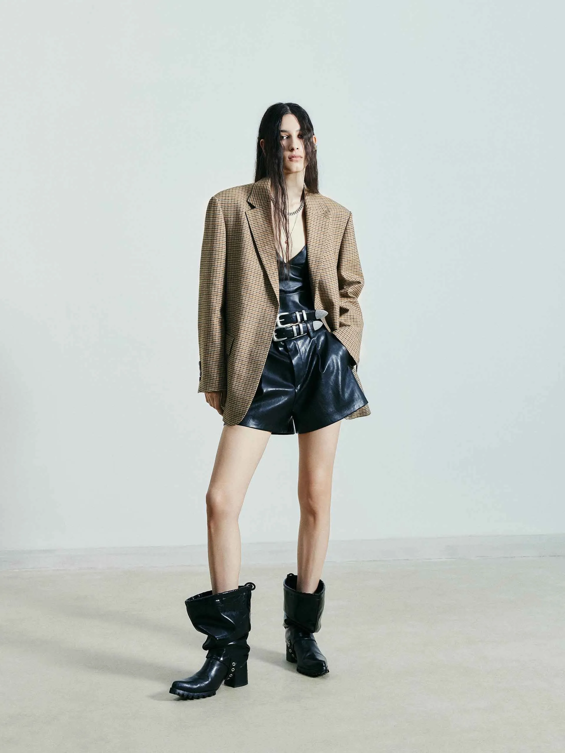 Leinen-Mix Karo-Blazer