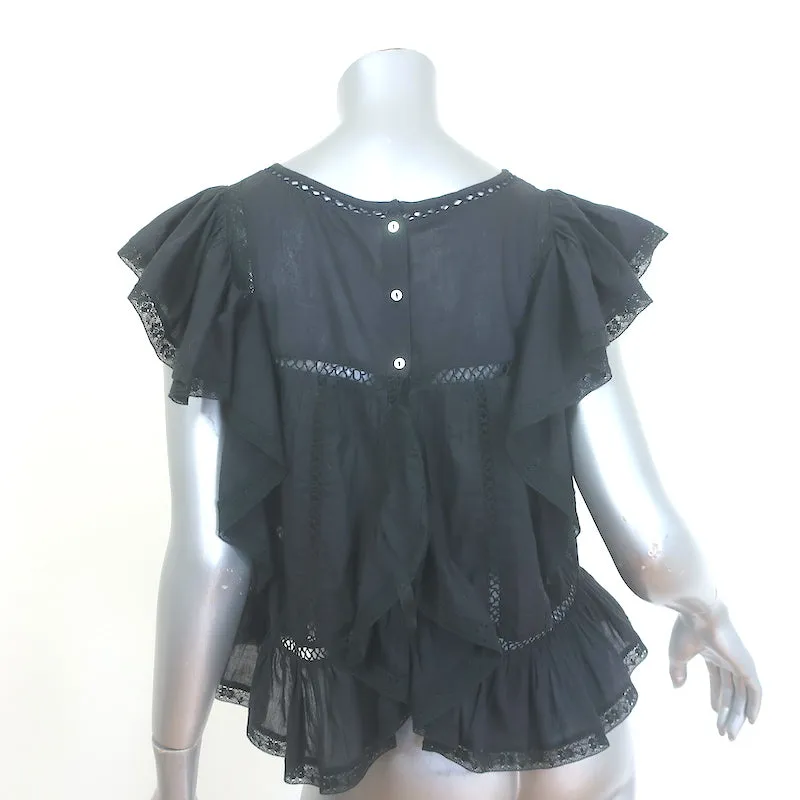 LoveShackFancy Rüschen-Top mit offenem Rücken Schwarz Bestickte Baumwolle Größe Extra Small