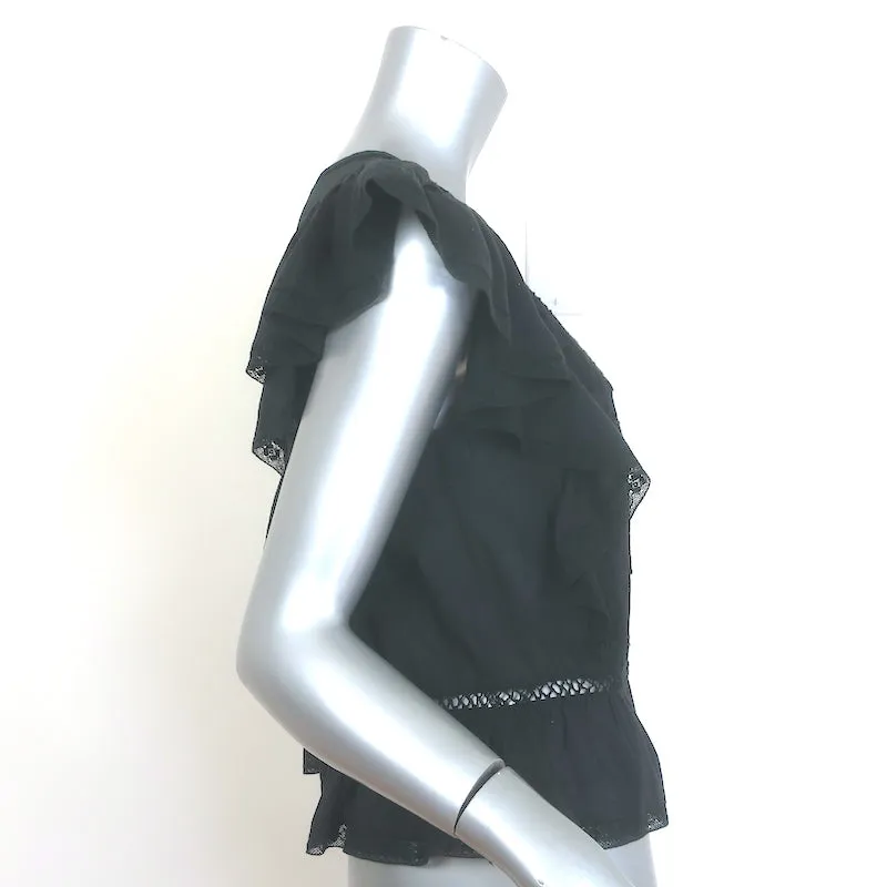 LoveShackFancy Rüschen-Top mit offenem Rücken Schwarz Bestickte Baumwolle Größe Extra Small