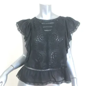 LoveShackFancy Rüschen-Top mit offenem Rücken Schwarz Bestickte Baumwolle Größe Extra Small