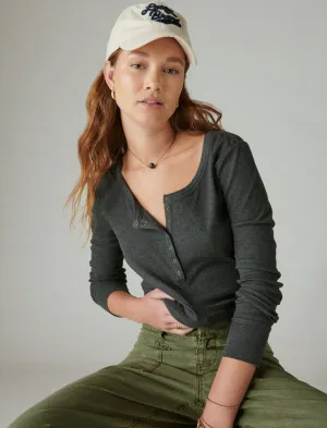 Lucky Brand Langarm Rippstrick Snap Henley Tiefschwarz Lucky Brand