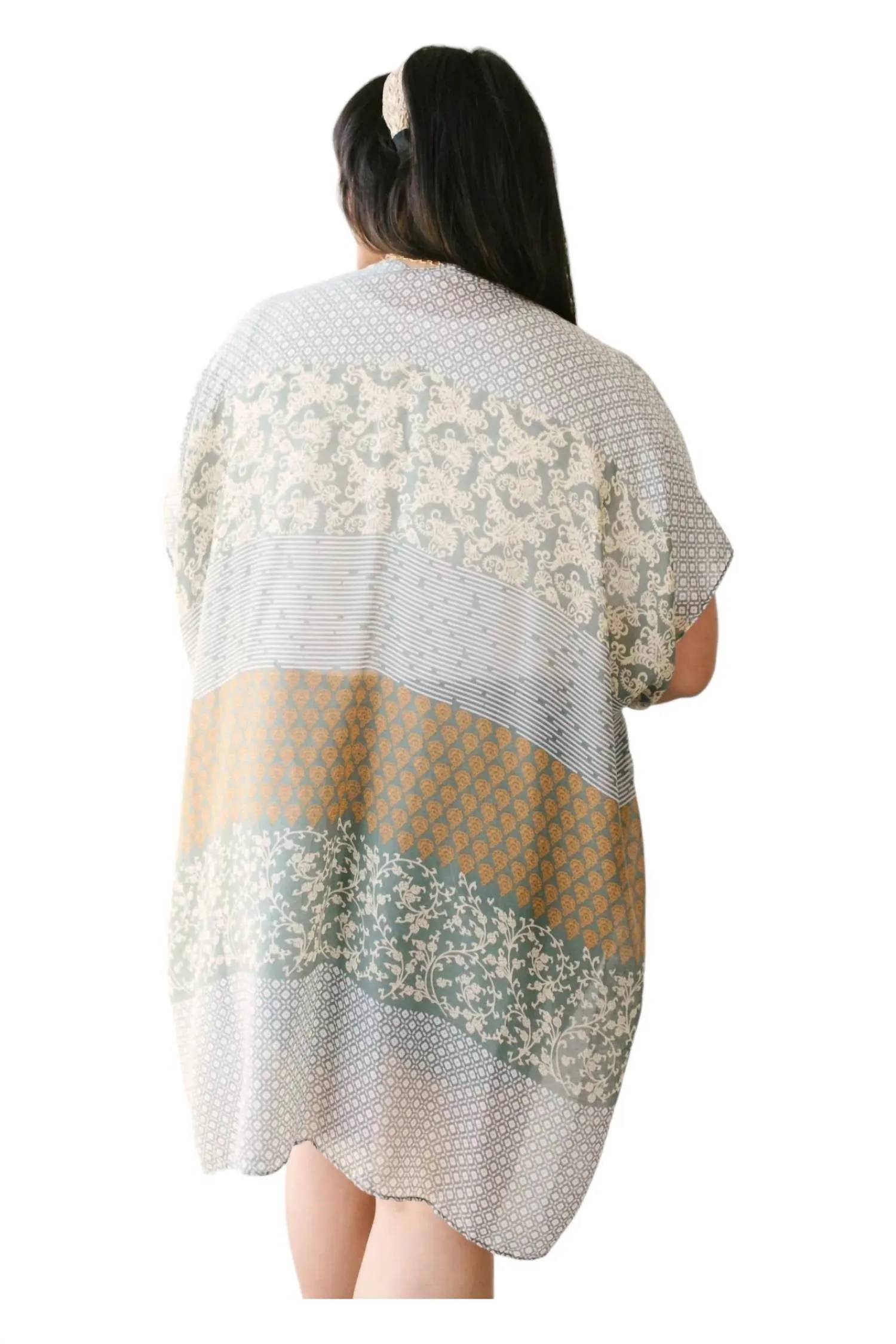 Glücksblatt-Kimono in Grau