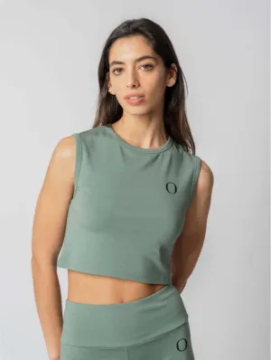 Lyocell Ärmelloses Crop Top | Rosmarin Grün