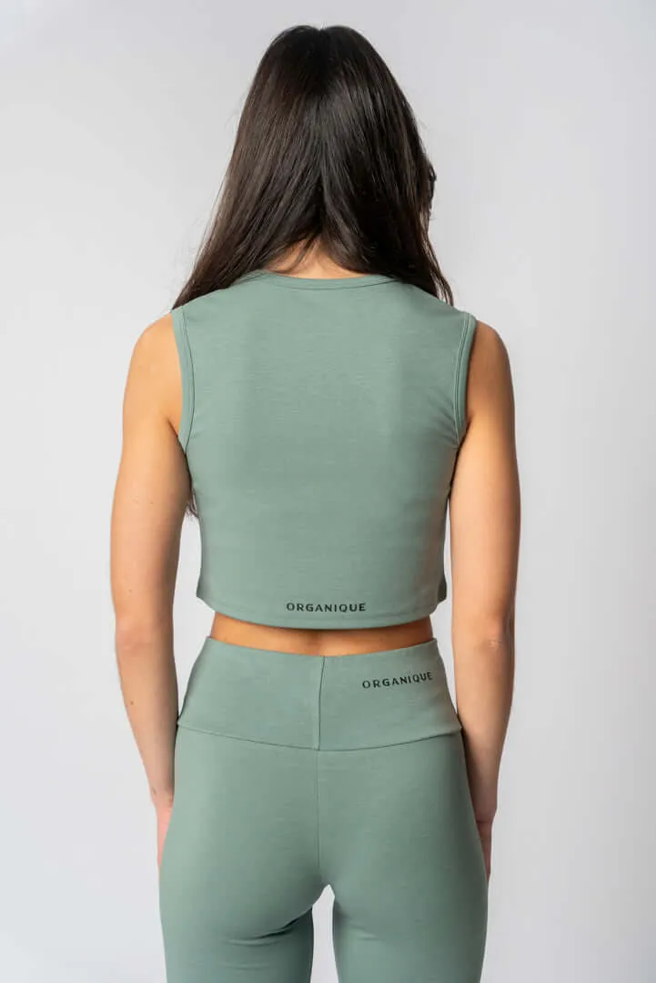 Lyocell Ärmelloses Crop Top | Rosmarin Grün