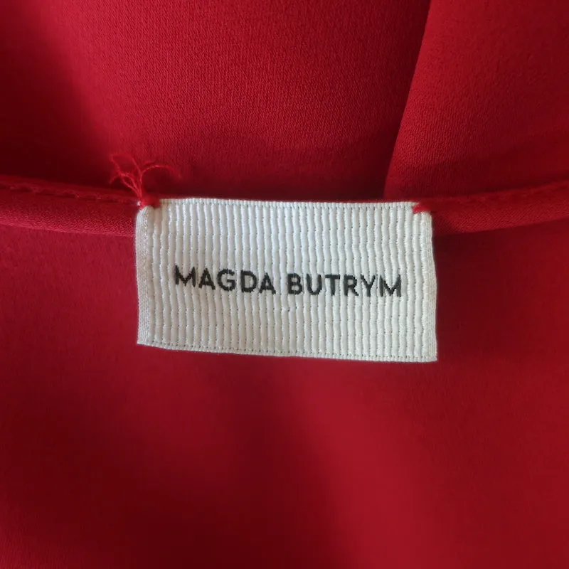 Magda Butrym Camas Wickelbluse Rot Seide Größe US 6 Top mit drapierten Ärmeln