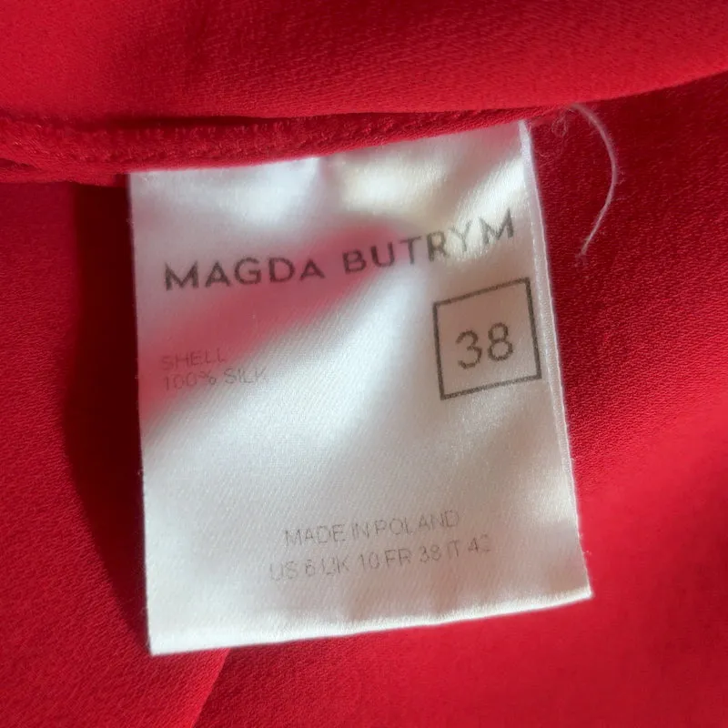 Magda Butrym Camas Wickelbluse Rot Seide Größe US 6 Top mit drapierten Ärmeln