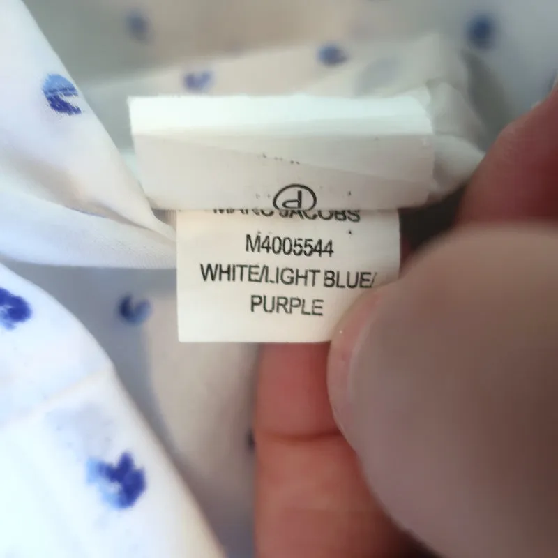 Marc Jacobs Paillettenkragen Bluse Weiß mit Punkten Größe 6 Langarm Top