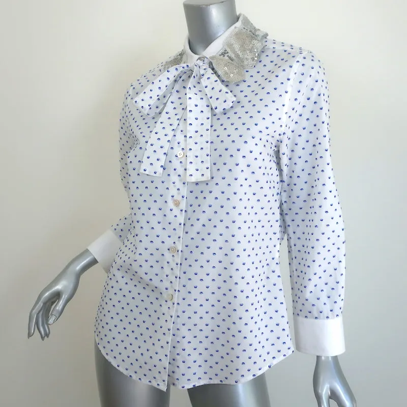 Marc Jacobs Paillettenkragen Bluse Weiß mit Punkten Größe 6 Langarm Top