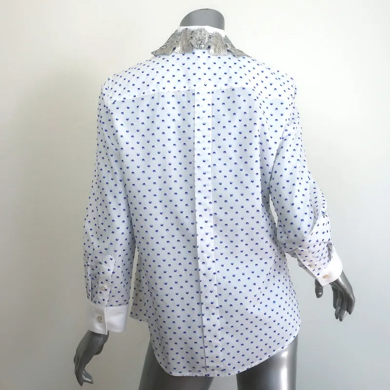 Marc Jacobs Paillettenkragen Bluse Weiß mit Punkten Größe 6 Langarm Top