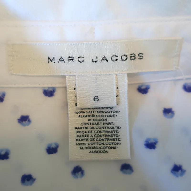 Marc Jacobs Paillettenkragen Bluse Weiß mit Punkten Größe 6 Langarm Top