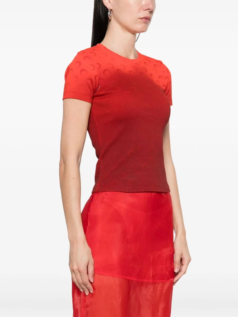 MARINE SERRE - Damen Moon Faded Jersey Baby Fit T-Shirt Bekleidung_marine-serre