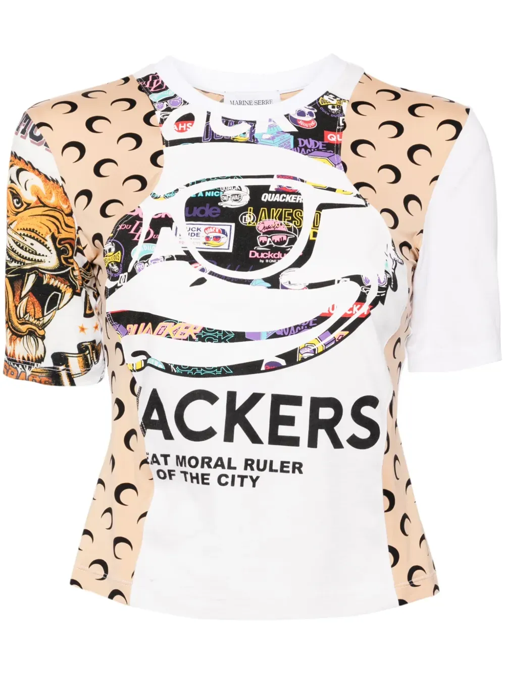 MARINE SERRE - Damen Regeneriertes Grafik Baby Fit T-Shirt Bekleidung_marine-serre
