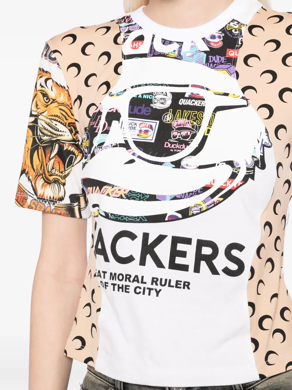 MARINE SERRE - Damen Regeneriertes Grafik Baby Fit T-Shirt Bekleidung_marine-serre