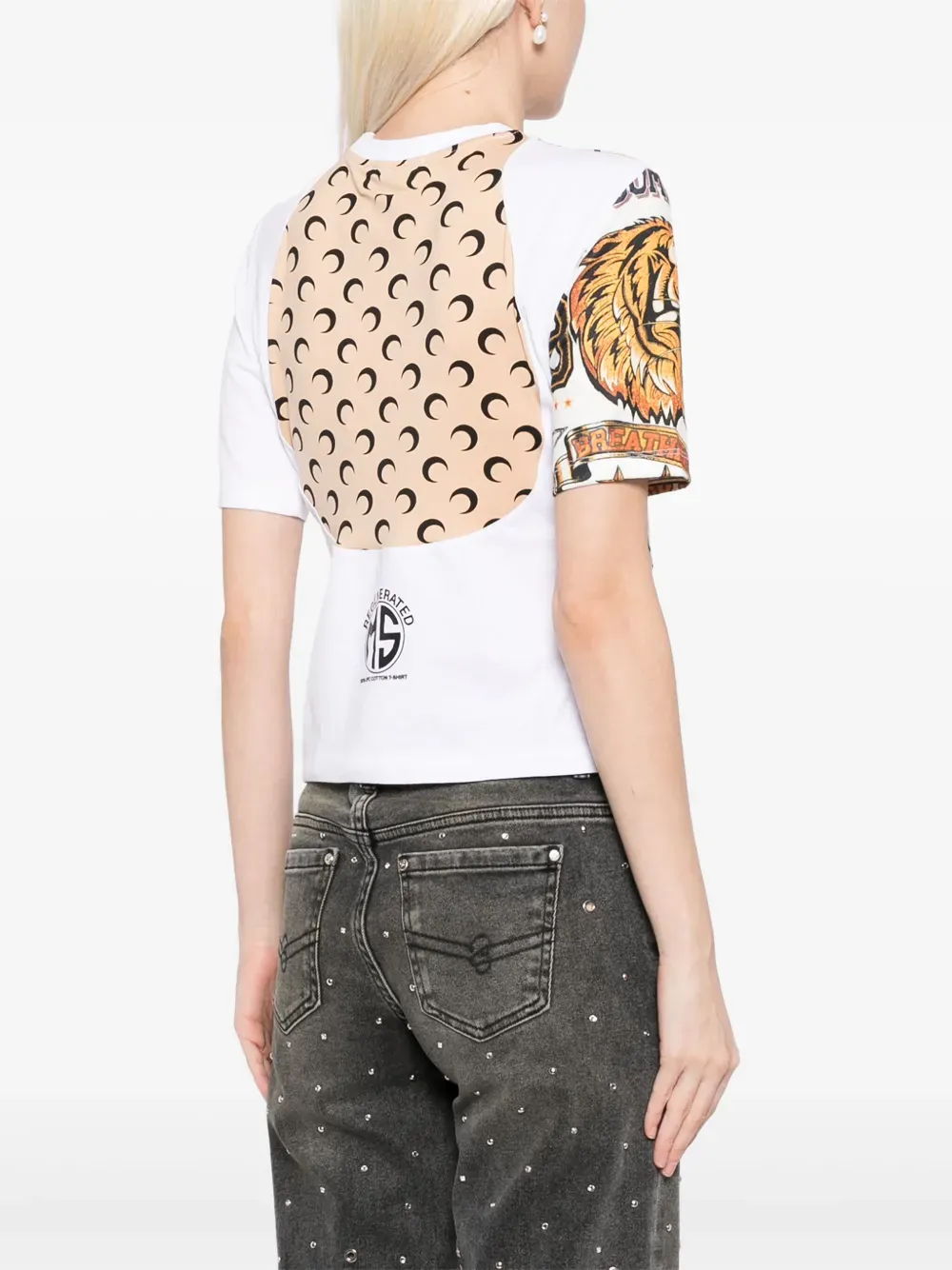 MARINE SERRE - Damen Regeneriertes Grafik Baby Fit T-Shirt Bekleidung_marine-serre