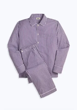 Herren-Henry-Pyjama-Set in Satin mit lila Streifen