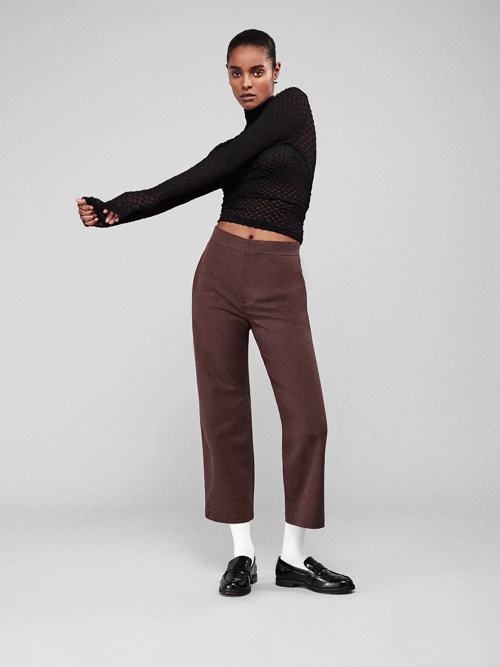 Mesh-Turtleneck mit Spitzenbesatz -- Noir