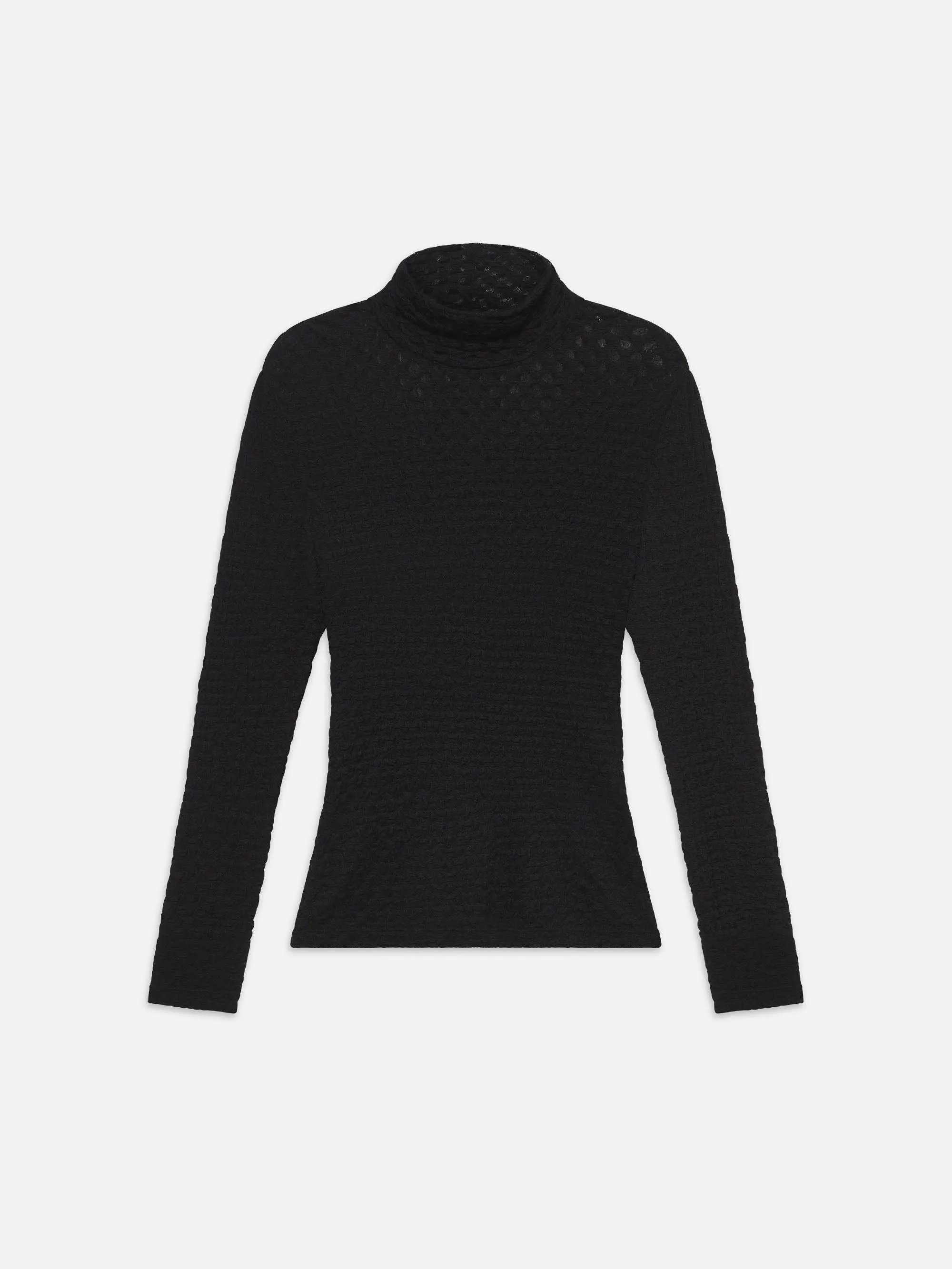 Mesh-Turtleneck mit Spitzenbesatz -- Noir
