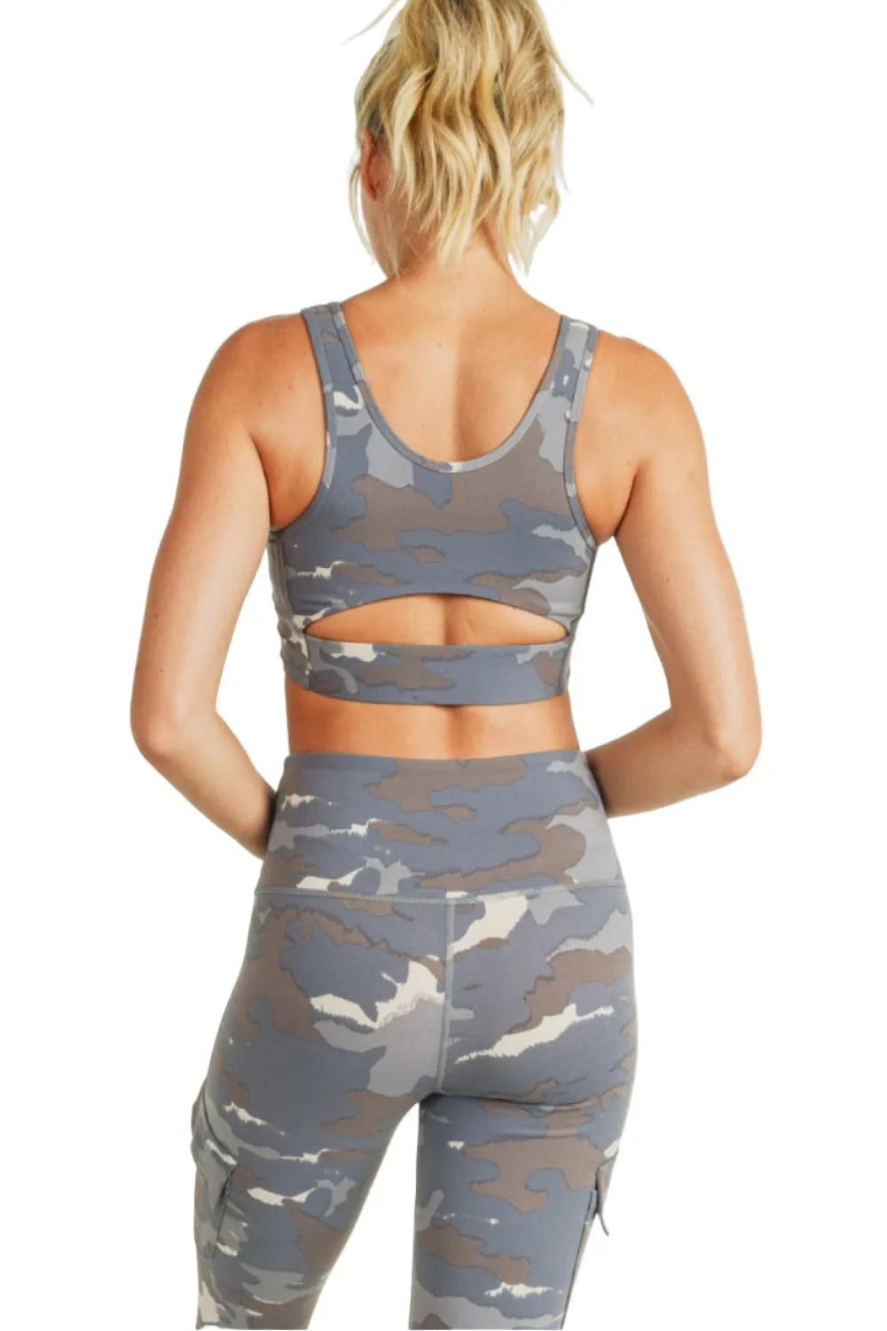 Mono B Blau Tundra Camo Ausschnitt-Rücken Sport-BH AT3004