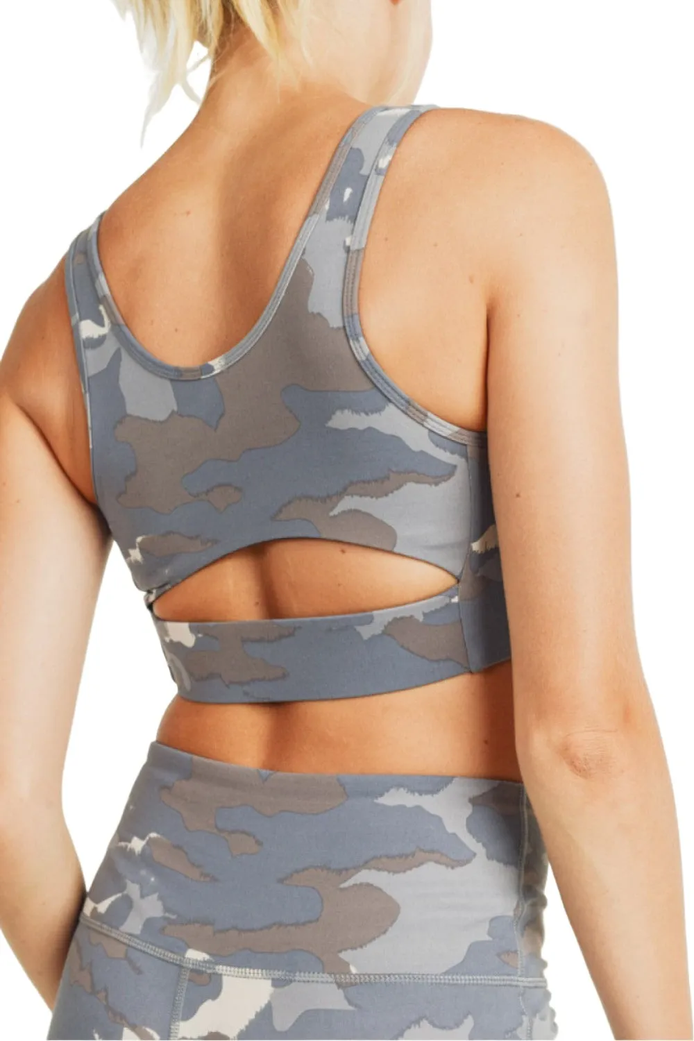 Mono B Blau Tundra Camo Ausschnitt-Rücken Sport-BH AT3004