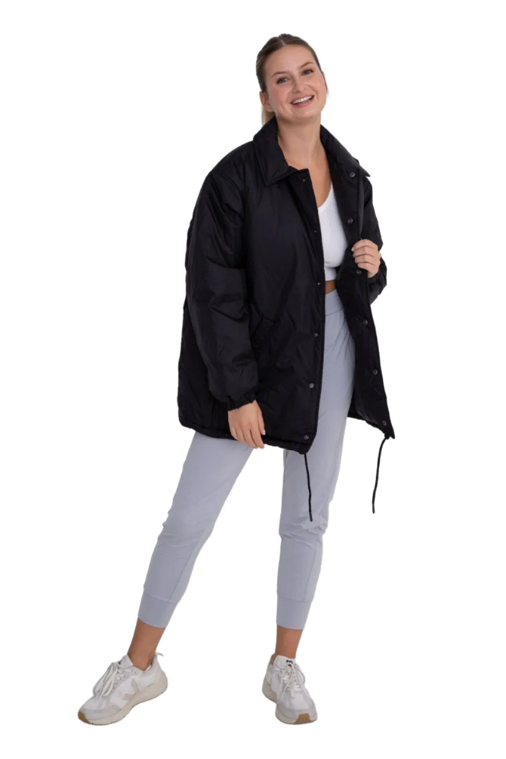 Mono B Longline Übergroße Parka mit Druckknöpfen KJ-B0926