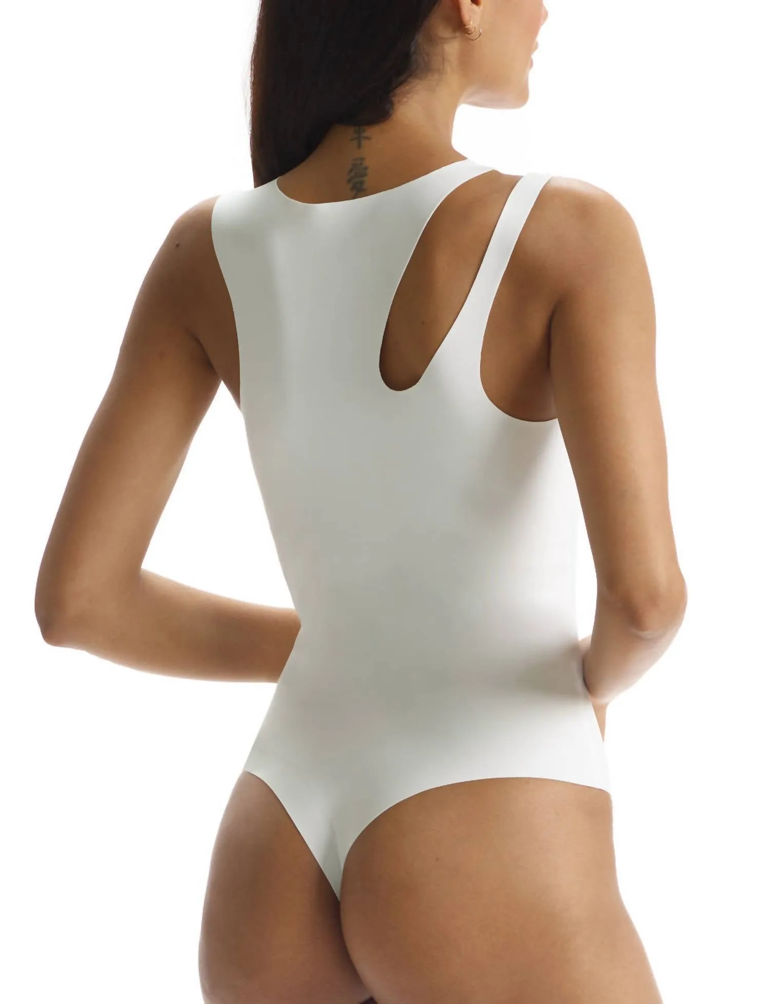 Neopren-Body mit Bündchen in Weiß