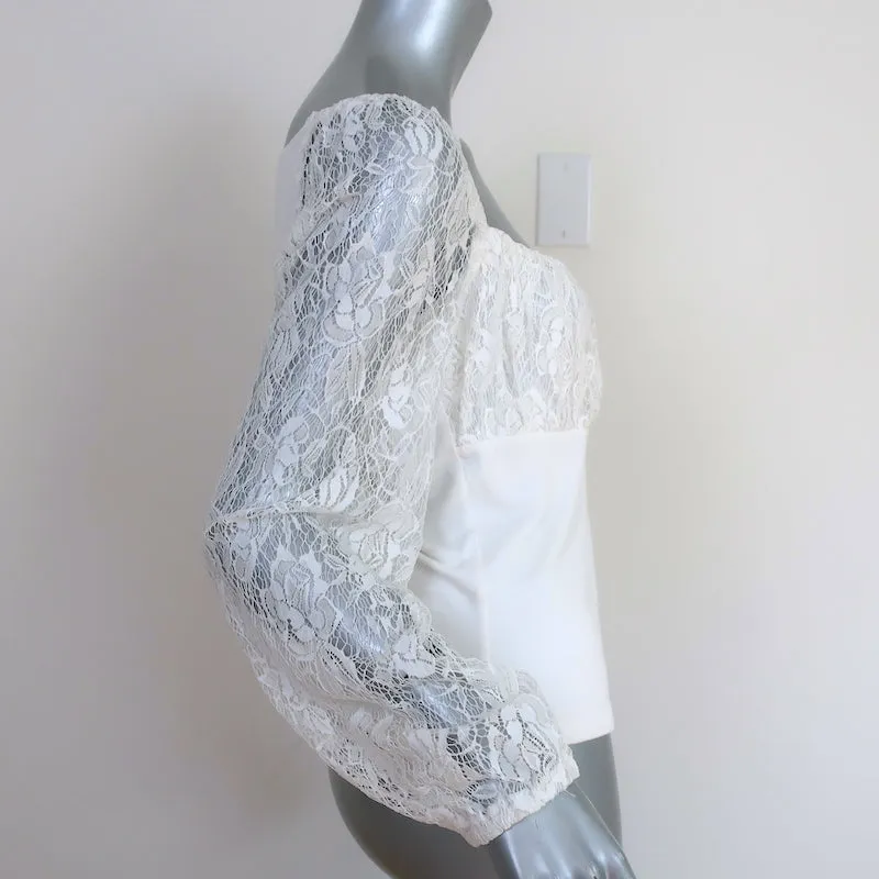 Nightcap Spitzen-Langarmtop Weiß Stretch-Jersey Größe M