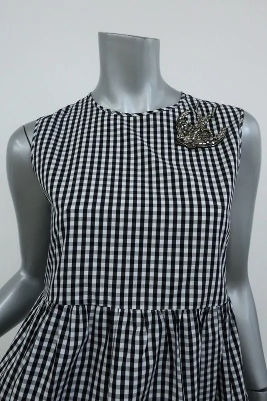 Nr. 21 Crystal Bird Peplum Top Schwarz & Weiß Gingham Größe 40 Ärmellose Bluse